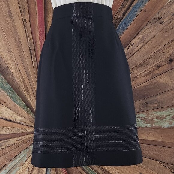 Akris Punto front pattern black textured wool midi skirt Sz 4 - Picture 2 of 12
